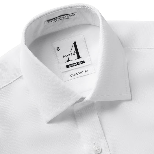 Alviso Poly Cotton Twill Regular Fit White on White Button Cuff Shirt