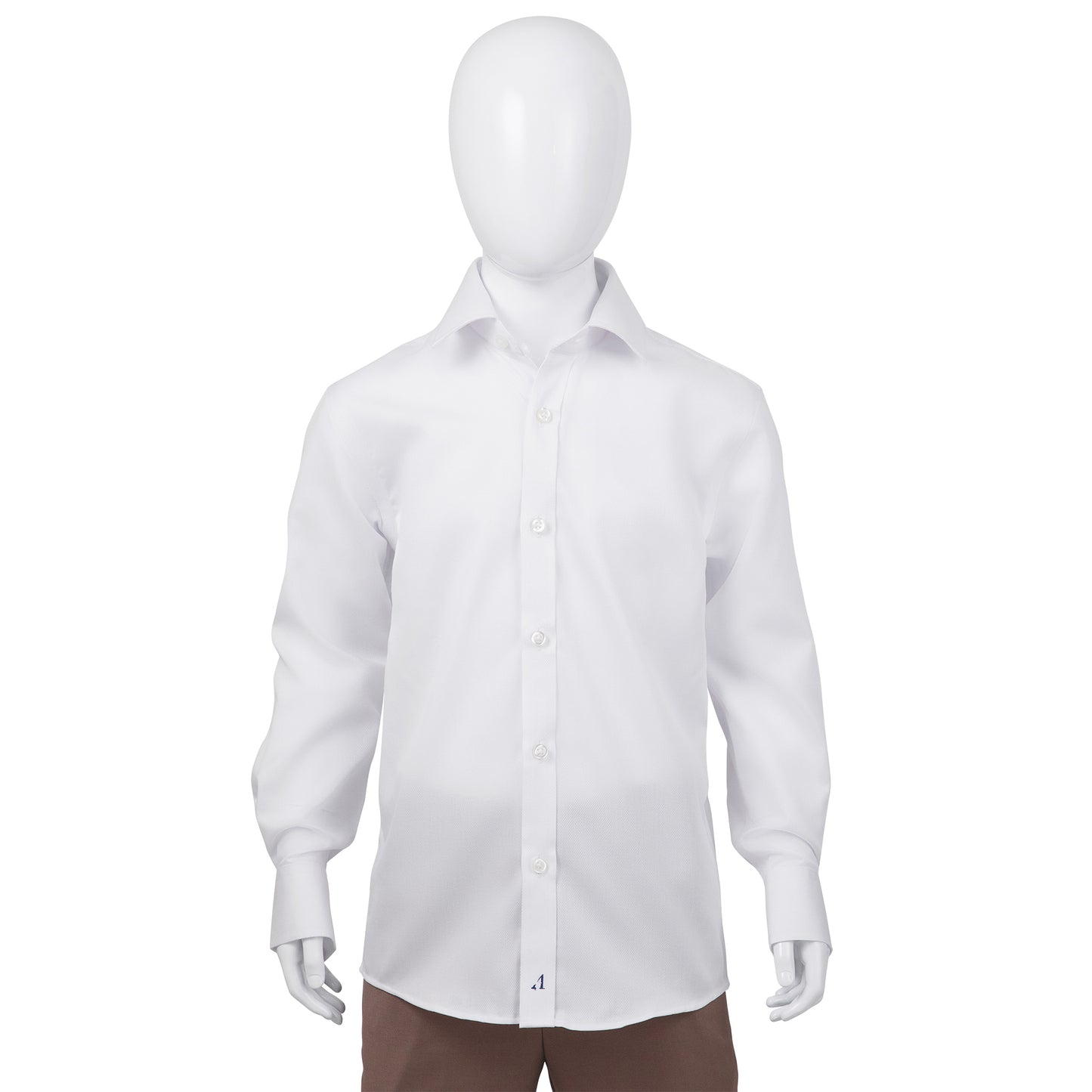 Alviso Poly Cotton Twill Regular Fit White on White Button Cuff Shirt