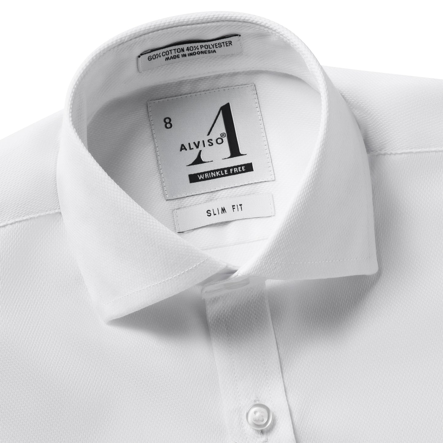 Alviso Poly Cotton Twill Slim Fit White on White Button Cuff Shirt